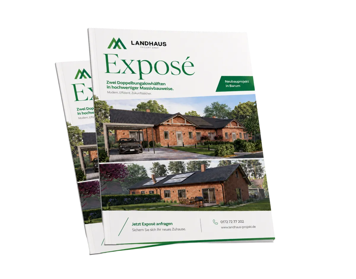Titelseite des Exposés zum Neubau-Doppelbungalow in Barum